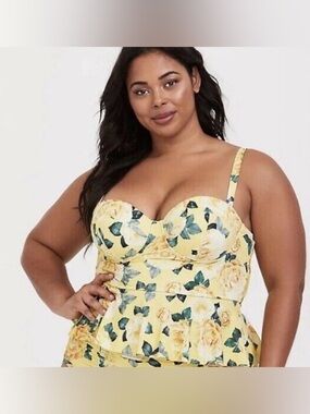 Torrid Swim Top Peplum Yellow Roses Size 3 F